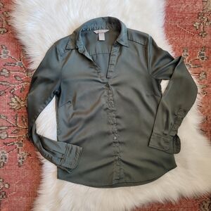 Silky olive green button down
